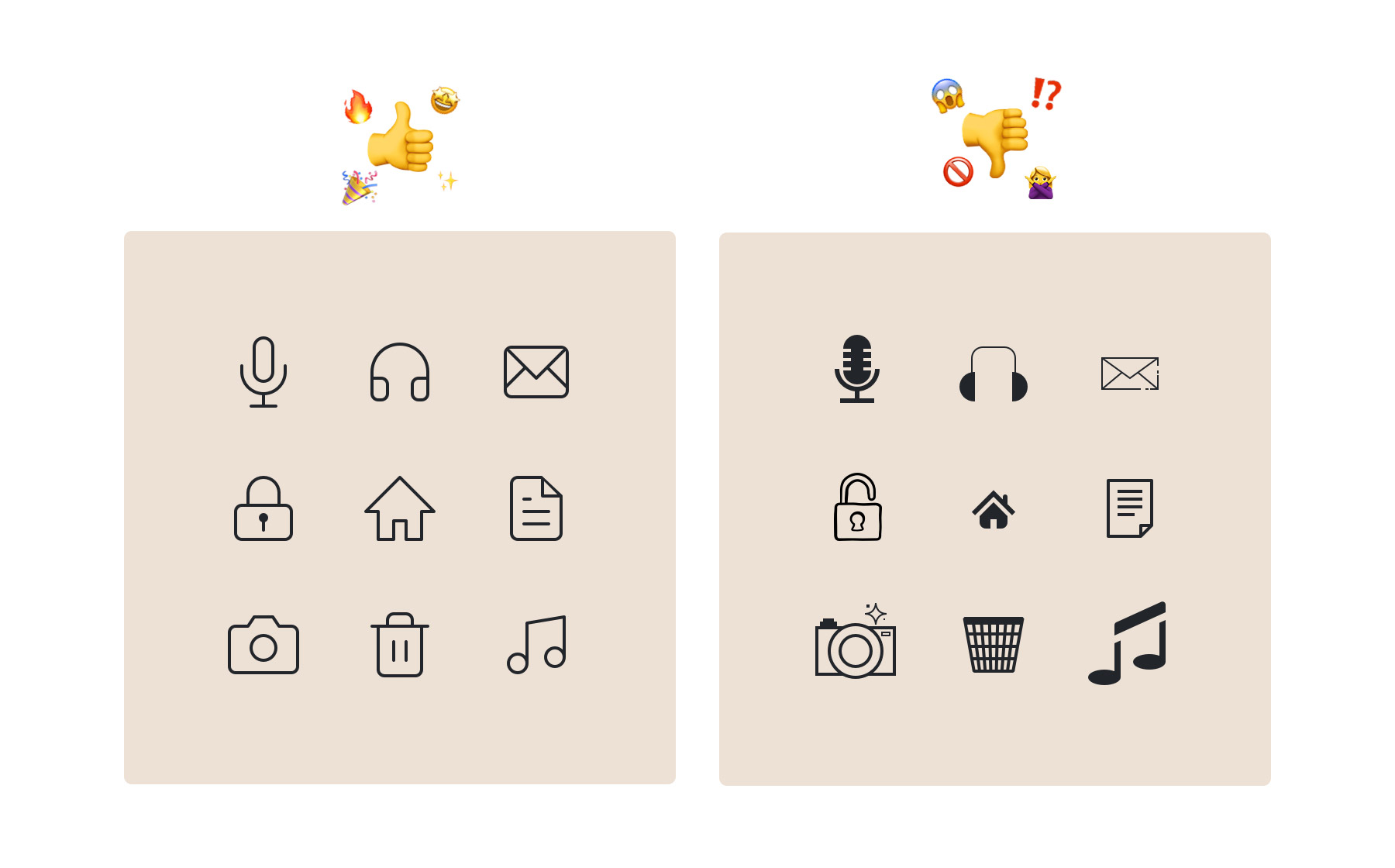 Konsekvent stil på ikoner och piktogram - UX och design-principer