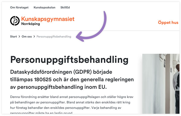 3 klicksregeln - Breadcrumbs - Limetta Digitalbyrå