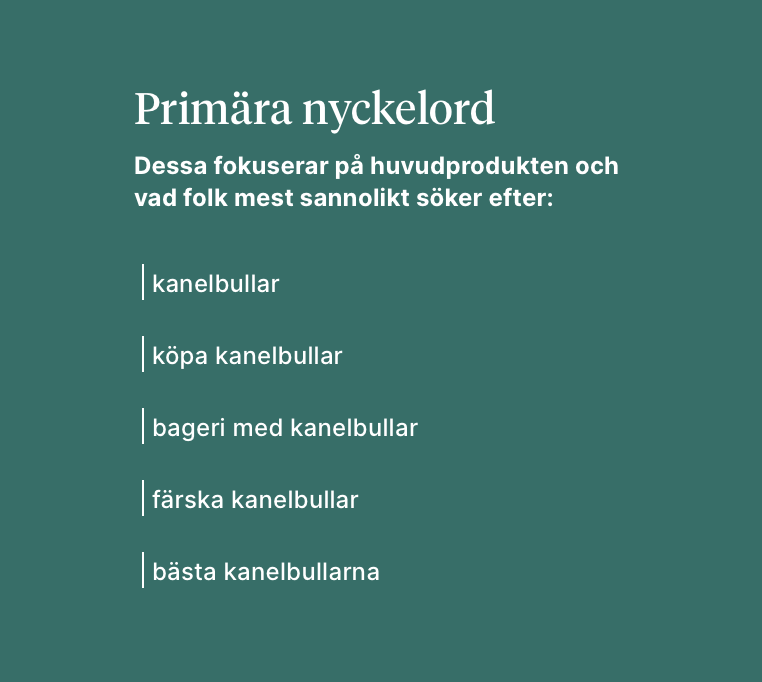 Nyckelord - Primära nyckelord eller söktermer