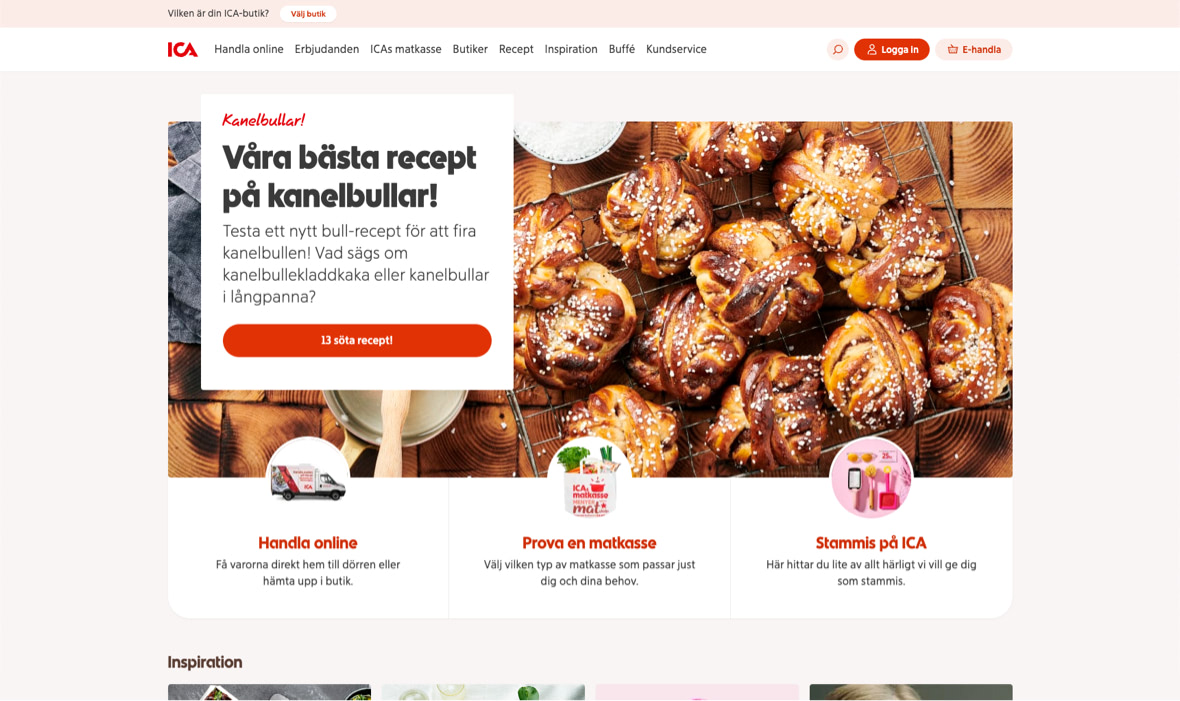 ICA har rött som primär färg och använder därför rött på viktiga call-to-action - Limetta Digitalbyrå