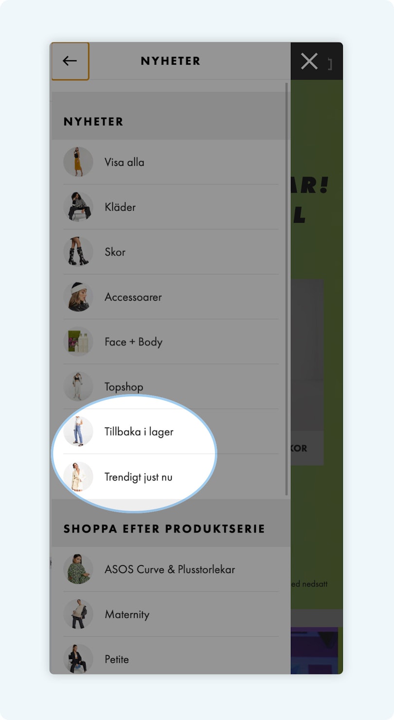E-handelskunder: Fönstershopparen (Online Browsers) gillar nyckelord som Nyheter, Topplista och Favoriter