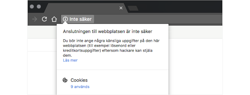 Inte säker - skärmavbildning från Chrome i inkognitoläge